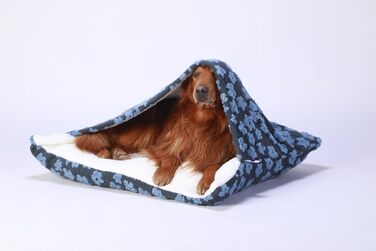 Спальник для собак з дахом, затишне ліжко-будиночок для собак, теплий зимовий плюшевий ліжко з капюшоном, ліжко для котів зі знімним дахом, диванчик для маленьких та середніх собак (60x50x23 см, блакитний)