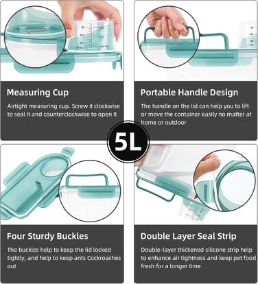 Контейнер для корму для собак 3-2,3 кг, велика насадка, BPA-free, пластиковий, з 4 герметичними закриттями, мірна склянка та ручка, легкий (Чіткий блакитний)