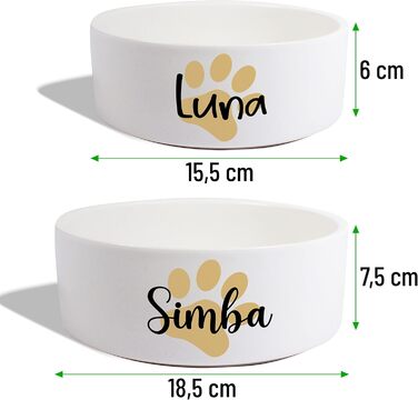 Керамічний подвійний миска з іменем для собак та котів 'Велика лапа' - персоналізований набір мисок з/без підставки | Миска для собак, годівниця, миска для їжі | Годівниця (2x 1300 мл)