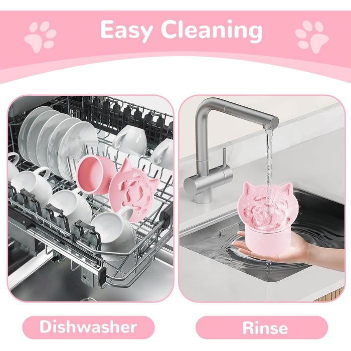 Підвищений годівниця для котів - годівниця для повільного годування, регульована висота, силікон, рожева