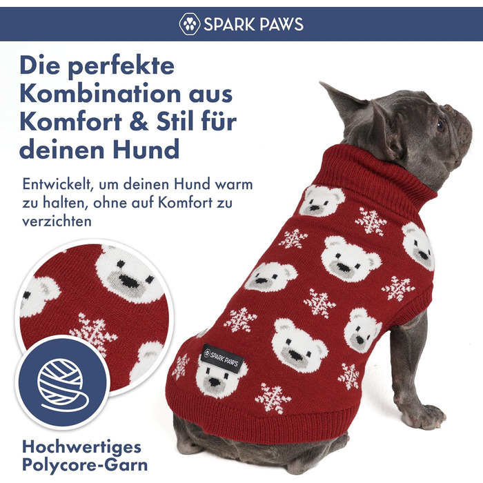 Пуловер для собак Spark Paws з ведмедиком полярника, розмір L (7-10 кг) - теплий в'язаний пуловер для маленьких, середніх та великих собак, включаючи Французьких Бульдогів