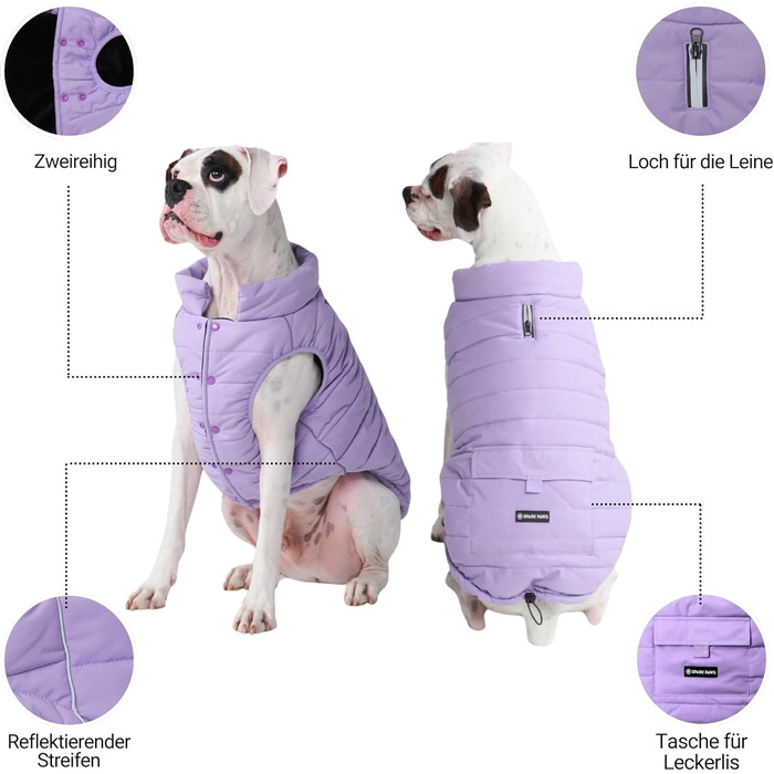 Зимова куртка для собак Spark Paws Warmshield™ XXL, флісова, водовідштовхувальна, вітрозахисна, з відбивачами, для середніх і великих порід, парка для захисту від холоду, лілова