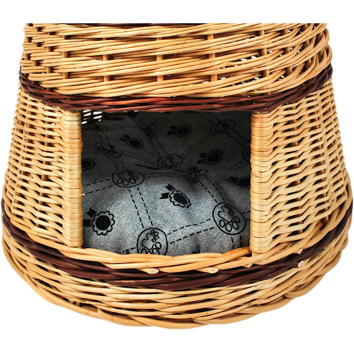 Кігтеточка-лежанка для котів та собак, діаметр 47 см, з натуральної плетінки, двоярусна, з подушкою сірого кольору 47x47x45 см