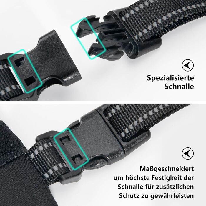 Шлейка безпеки для собак середніх та великих порід PHOEPET з м'якою ручкою та світловідбиваючими елементами (Чорний, M)