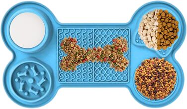 Килимок для годування кошенят та цуценят з 5 присосками, здорове харчування, різні дизайни (блакитний)