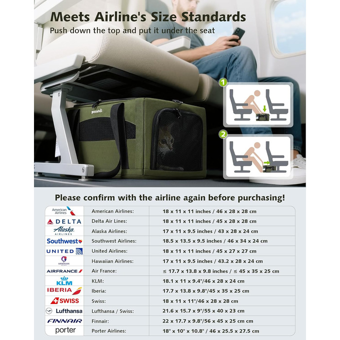 Транспортна сумка для котів Pecute: легка, складана, для подорожей, зелена