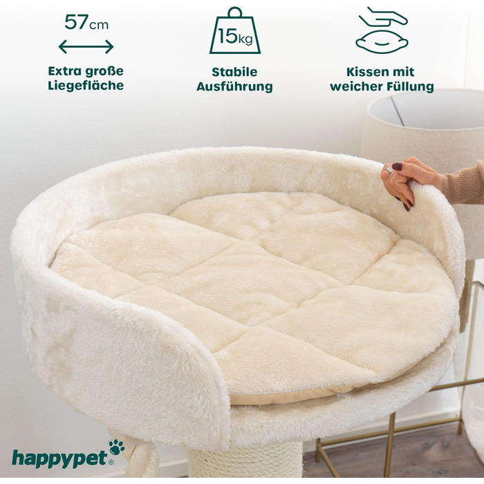 HAPPYPET Преміум кігтеточка 'Balu' для великих котів - стабільна, кігтеточка, комплексна конструкція, для Мейн-кун, Регдолл, міцний сизаль, товсті стовпи 18 см, 100 см заввишки, кремовий колір BASIC кремовий