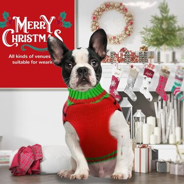 Теплий святковий пуловер для собак з отвором для шлейки, червоний в клітинку, олень. Підходить для малих, середніх та великих собак, котів. Ідеальний для осені та зими.