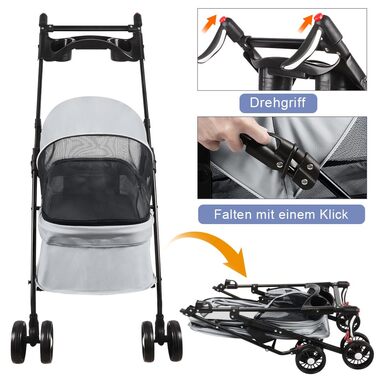 Складаний візок для тварин, 4 колеса, для собак/кішок, цуценят, 50 x 70 x 95 см (сірий)