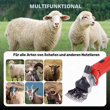 Акумуляторна машинка для стрижки овець ONEVAN, 6 рівнів швидкості, з 2 акумуляторами 3.0 Аг, червона