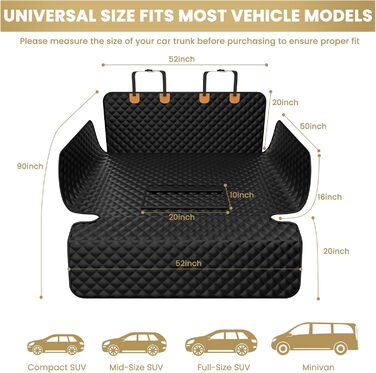 Захист для багажника автомобіля для собак, XL, чорний. Водонепроникний килимок-органайзер для собак, сумісний з SUV, седаном та фургоном