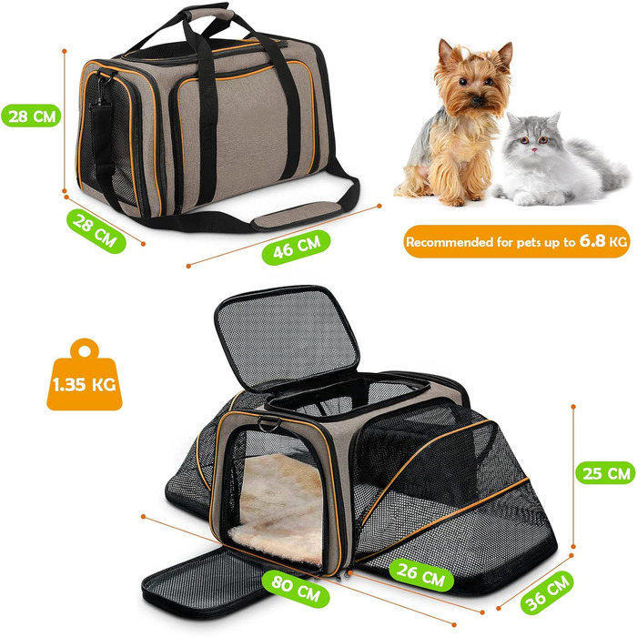 Сумка-переноска для котів і собак ALLSOPETS, складна, для подорожей, розширювана, транспортна коробка для домашніх тварин, для подорожей, туризму, кемпінгу, помаранчева