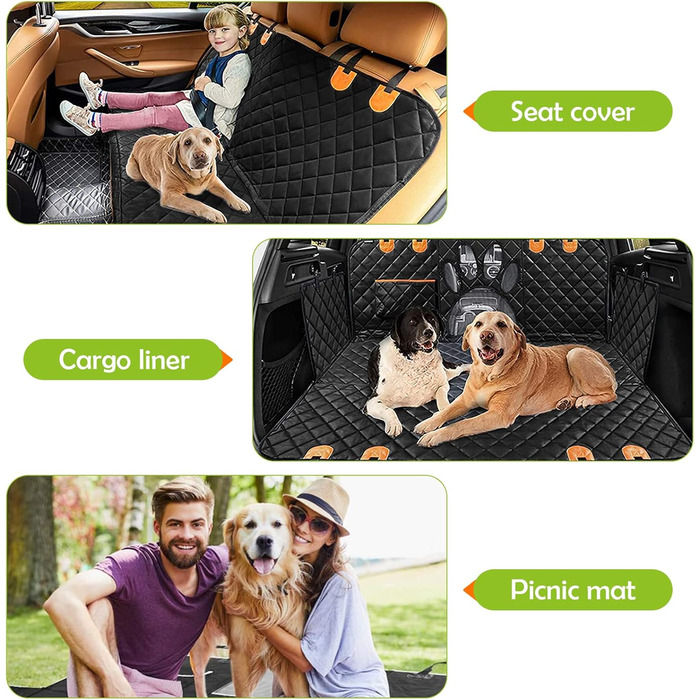 Захисна ковдра для собак у машину ALLSOPETS – водовідштовхувальна, нековзна, з сіткою, ременями безпеки та кишенею для авто, SUV, вантажівка (Чорна)