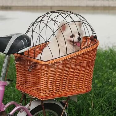 Задній велосипедний кошик для собак з плетіння соломи та дротяною сіткою (червоний)