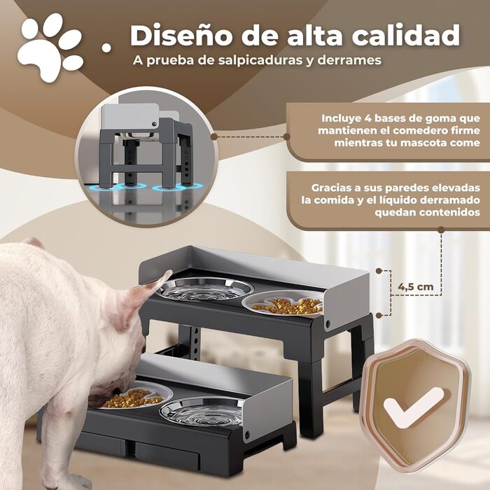 Підвищений годівниця для собак MASCOTOPIA, 6 рівнів, регульований та нахилений, миска для води, 1200 мл + складна ложка, годівниця з нержавіючої сталі, 800 мл, сірий