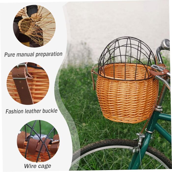 Велосипедний кошик для собак та котів – безпечний, знімний, з плетеним кошиком, 11 x 8 x 9,8 x 13 см