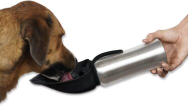 Pacific Paws Поїлка для собак Northwest - переносний диспенсер води, сталева пляшка, силіконовий миска у формі листка, 765 мл, чорний