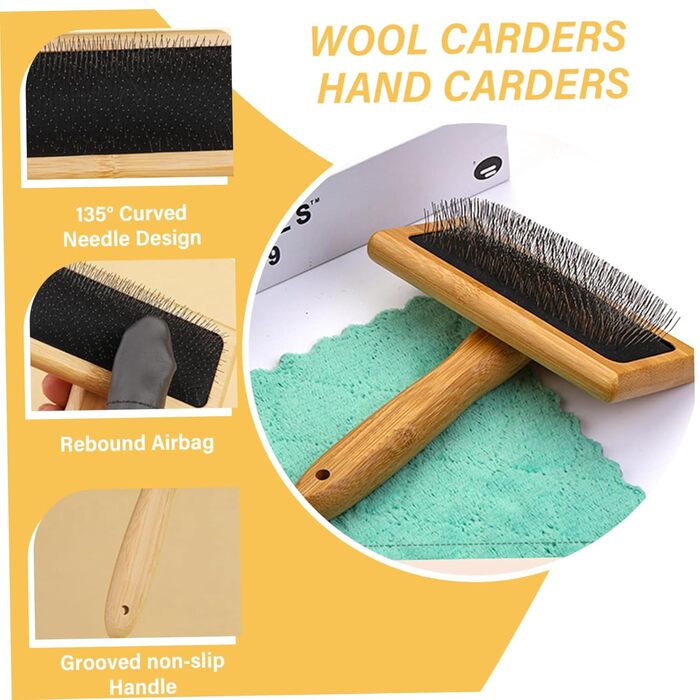 Дві кардіруючі щітки з ворсистим фетром для пряжі та ткацтва, кардіруючий гребінець з насадкою для пальця