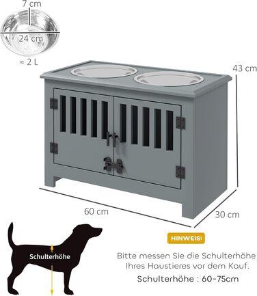 Підставка для годівлі собак PawHut з двома мисками, 2 x 2L, нержавіюча сталь, сіра