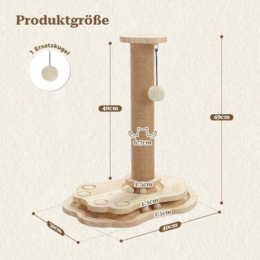 Інтерактивна іграшка для котів PETEPELA з подряпальним стовпчиком у формі ракети, коліщата з кульками, пір'їна, з масиву дерева, багатофункціональна