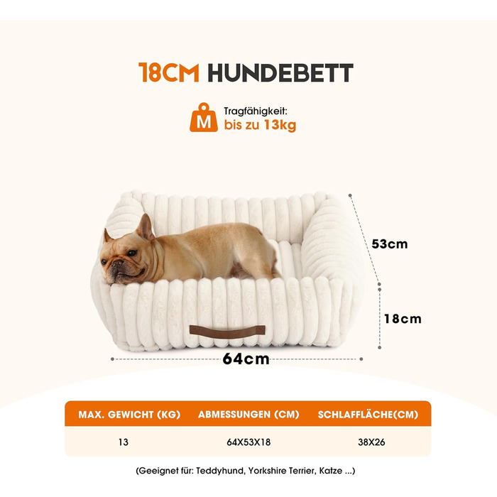 Ортопедичний лежак для собак та котів, лежанка для маленьких собак, з підголовником, знімний килимок, зручний лежак для тварин (Бежевий, 64x53x18 см) M