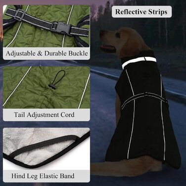 Водонепроникна куртка для собак на зиму: тепла, з підкладкою з флісу, з отвором для повідка, для малих, середніх та великих собак (XL, зелена)