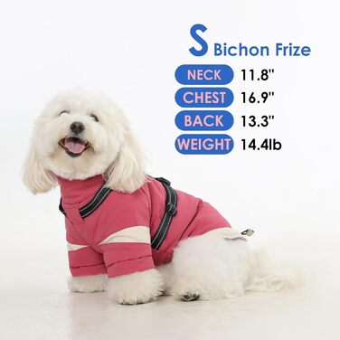 Зимовий теплий одяг для собак з інтегрованим повідком, водонепроникний, з відбиваючими елементами, рожевий, XS (обхват грудей 35 см), для чихуахуа та інших дрібних порід