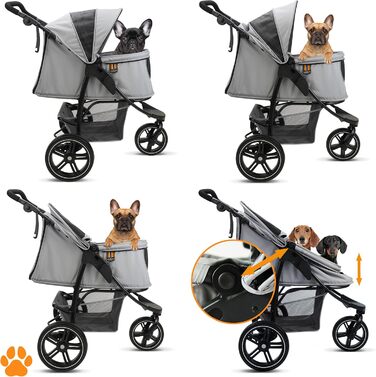 COOPER Складаний візок для собак до 32 кг | Регульована висота, кошик для покупок, Soft Touch ручки, світловідбиваючі елементи | Ідеальний для транспортування тварин – Сірий