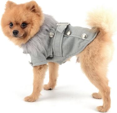 Зунеа Тепла куртка для тварин Pea Coat для цуценят, флісова куртка, жакет для маленьких собак і котів, зимовий парка, вітрозахисний, з штучним хутром, європейський стиль, сірий, великий розмір