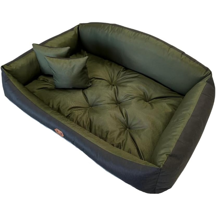 Ортопедичне ліжко для собак Dogs4Life: м'яке, миється, з можливістю персоналізації імені. Розміри S-XXL, колір хакі.