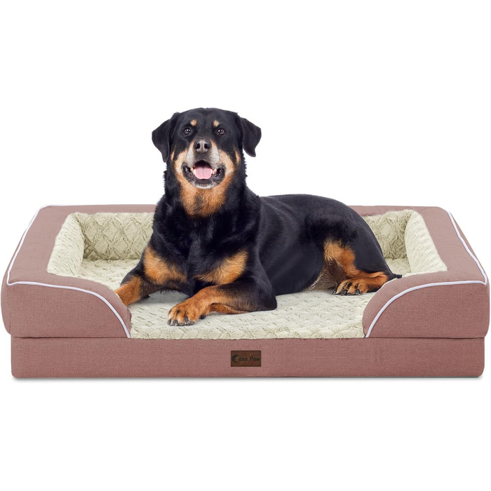 Ортопедичне собаче ліжко XXL, вологостійке, з піною Memory Foam, для великих собак, 134 x 107 см, з неслизьким дном та піною-гофрою, колір темно-зелений (45 x 35 см, рожевий)