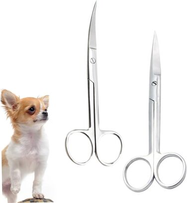 Професійні ножиці для грумінгу тварин VICASKY (2 шт.) з нержавіючої сталі, прямі та вигнуті кінчики, для салонів та дому