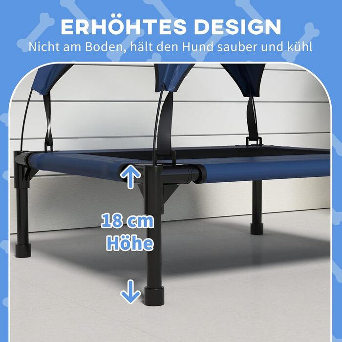 PawHut Підвищене собаче ліжко з балдахіном, ліжко для домашніх тварин, вулична лежанка для собак з дахом, дихаюча, для маленьких та середніх собак, Оксфорд, 76 x 61 x 69,5 см (76 x 61 x 70 см, Блакитний)