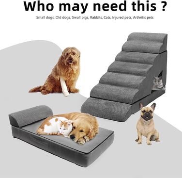 Сходинка для собак, 76,2 см, 6 сходинок, для маленьких та великих собак, антиковзаючі, для ліжка/дивану, темно-сірий