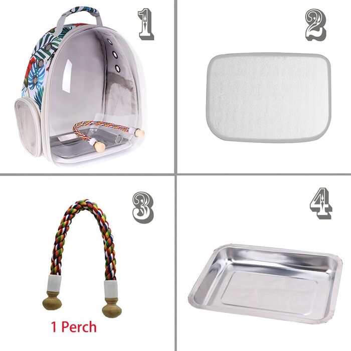 Переноска для птахів Interfashioner® Bird Carrier Rucksack, рюкзак-переноска з підкладкою та підставкою (Сірий з пір'ям) (Квітковий мотив)