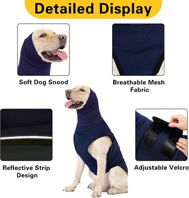 Заспокійлива куртка для собак Yanucy 2-в-1 з капюшоном для зменшення тривоги та захисту від шуму (зелений, синій)