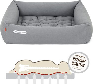 Ортопедичне ліжко для собак Doctor Bark - миється до 95°C, гігієнічне, без запаху, з м'яким коржем для собак середніх порід (M - 80x70 см, світло-сірий)