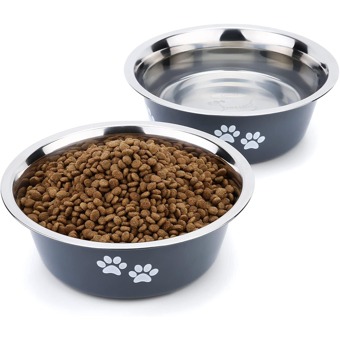 PETTOM Миски для собак з нержавіючої сталі, 2 шт. (4000 мл), з антиковзким силіконовим дном, для великих, середніх та маленьких собак, миска для їжі та води, сірий колір