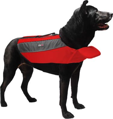 Рятувальний жилет для собак Dogline, для плавання та катання на човні, яскравий колір з світловідбиваючими смугами, сітчастий живіт для стікання води та сушіння, ручка для перенесення, обхват 66-86 см, червоний