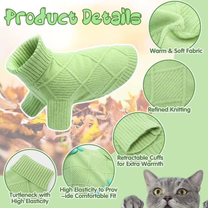 Пуловер для собак EMUST великих порід, еластичний, з рукавами, теплий роллік для осені та зими, зелений XL