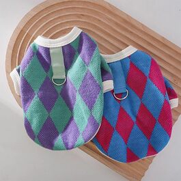 Пуловери для собак - 2 шт. (Такса), святкові в клітинку, з кільцем для повідка, для цуценят та середніх собак (Large)