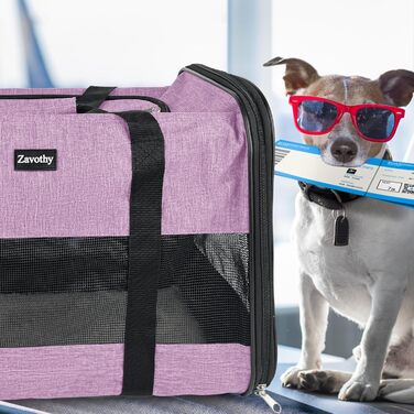 Транспортна сумка для котів та собак Zavothy, дихаюча, складна, з регульованим плечовим ременем, знімний плюшевий килимок (фіолетовий, L)