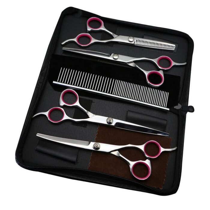 Набір для грумінгу домашніх тварин Mipcase з нержавіючої сталі: ножиці, гребінець, ножиці з прямим та вигнутим лезом, ножиці з зубчастим лезом