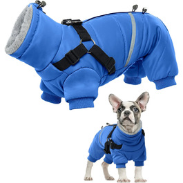 Водонепроникний теплий зимовий одяг для собак середніх порід - теплий комбінезон Onesie з шлейкою, зимова жилетка, теплий пуловер для собак з кільцями D (Синій, M)