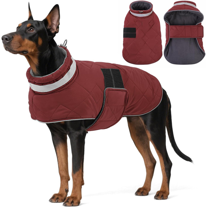 Зимова куртка для собак середнього розміру ASENKU, флісова, водовідштовхувальна, з отвором для шлейки, світловідбиваюча, зелена (3XL, червона)