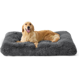 Ліжко для великих собак BEDSURE 104x74x8 см, м'яке плюшеве, знімний чохол, протиковзке, темно-сіре