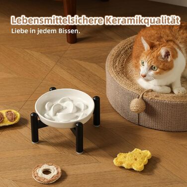 Антислизький годівниця для котів з кераміки з металевим підставкою - Підвищена годівниця проти заковтування - Лабіринтова миска для повільного годування - Рожева миска + метал - Рожевий колір