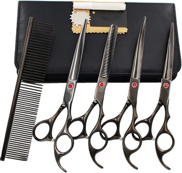 Набір професійних ножиць для грумінгу собак 6CR Edelstahl, комплект для догляду за тваринами: прямі, тонкі та вигнуті ножиці, гребінець для собак та котів