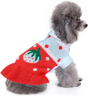 Пуловер для собак CHBORCHICEN, класичний в'язаний пуловер з коміром-стійкою, зимовий, теплий, для цуценят, милий пуловер з малюнком 'Полуниця' та 'Серце', червоний, розмір M