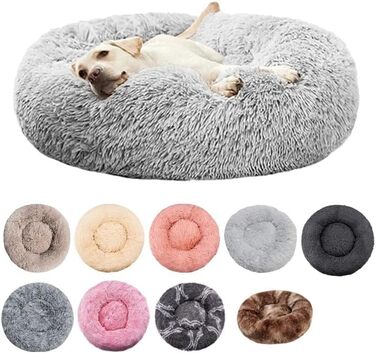 Кругле ліжко для собак та котів Zentaurus, плюшеве, м'яке та пухнасте (Світло-абрикосове, 60 см)